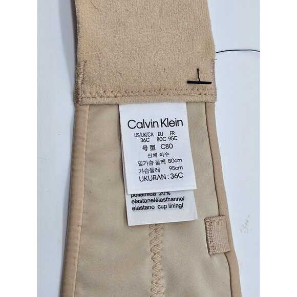 Calvin Klein Bra Womens Size 36C Beige Perfect Fit Strapless Underwire Push Up - Picture 10 of 11